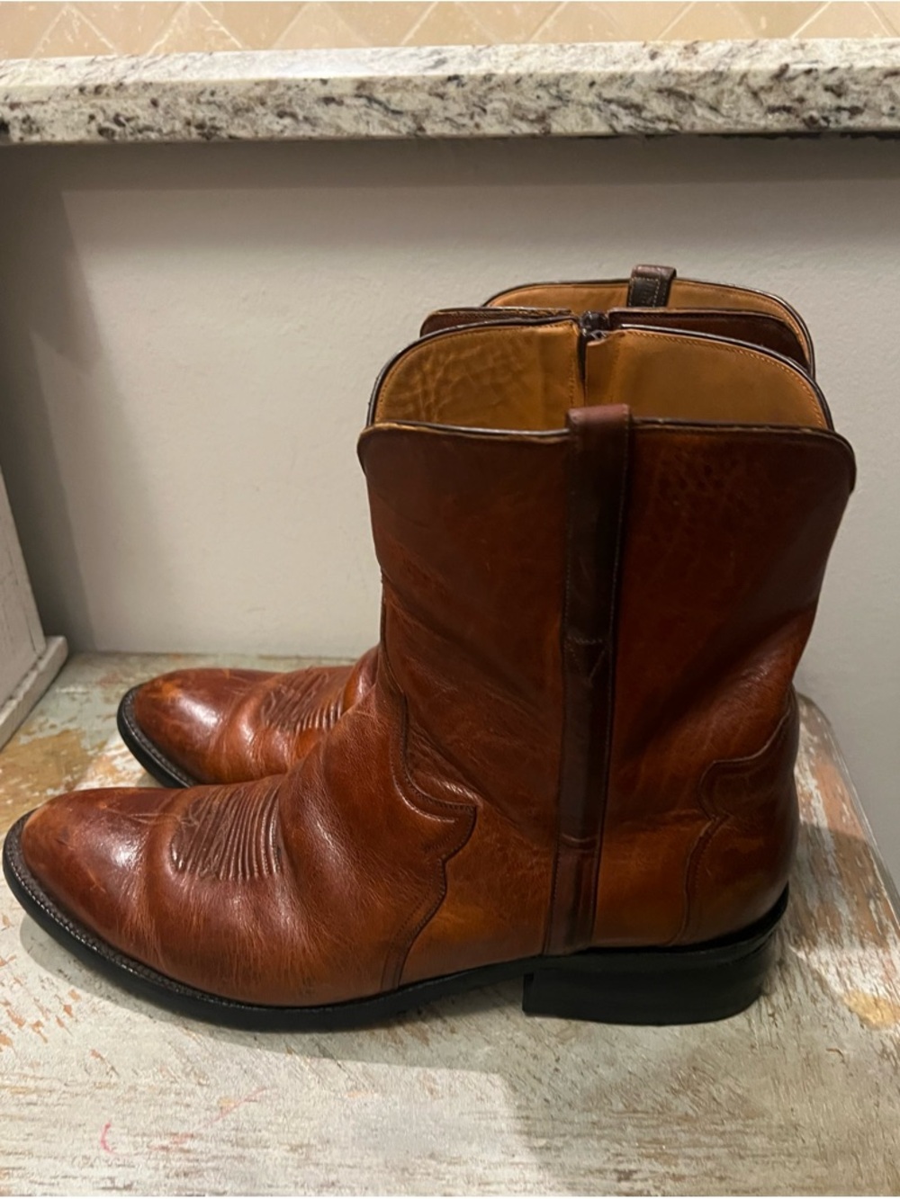 Lucchese Classic Ranch Chestnut Cognac Brown Handmade Leather Cowboy Boots Sz 12